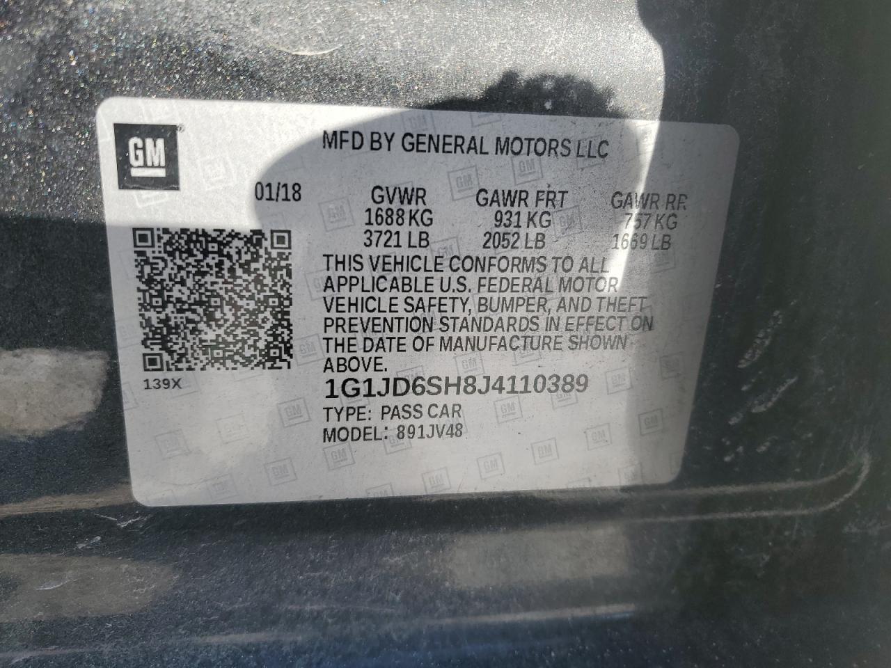 2018 Chevrolet Sonic VIN 1G1JD6SH8J4110389 Copart auction photo, front end / rear end damage thumbnail 15