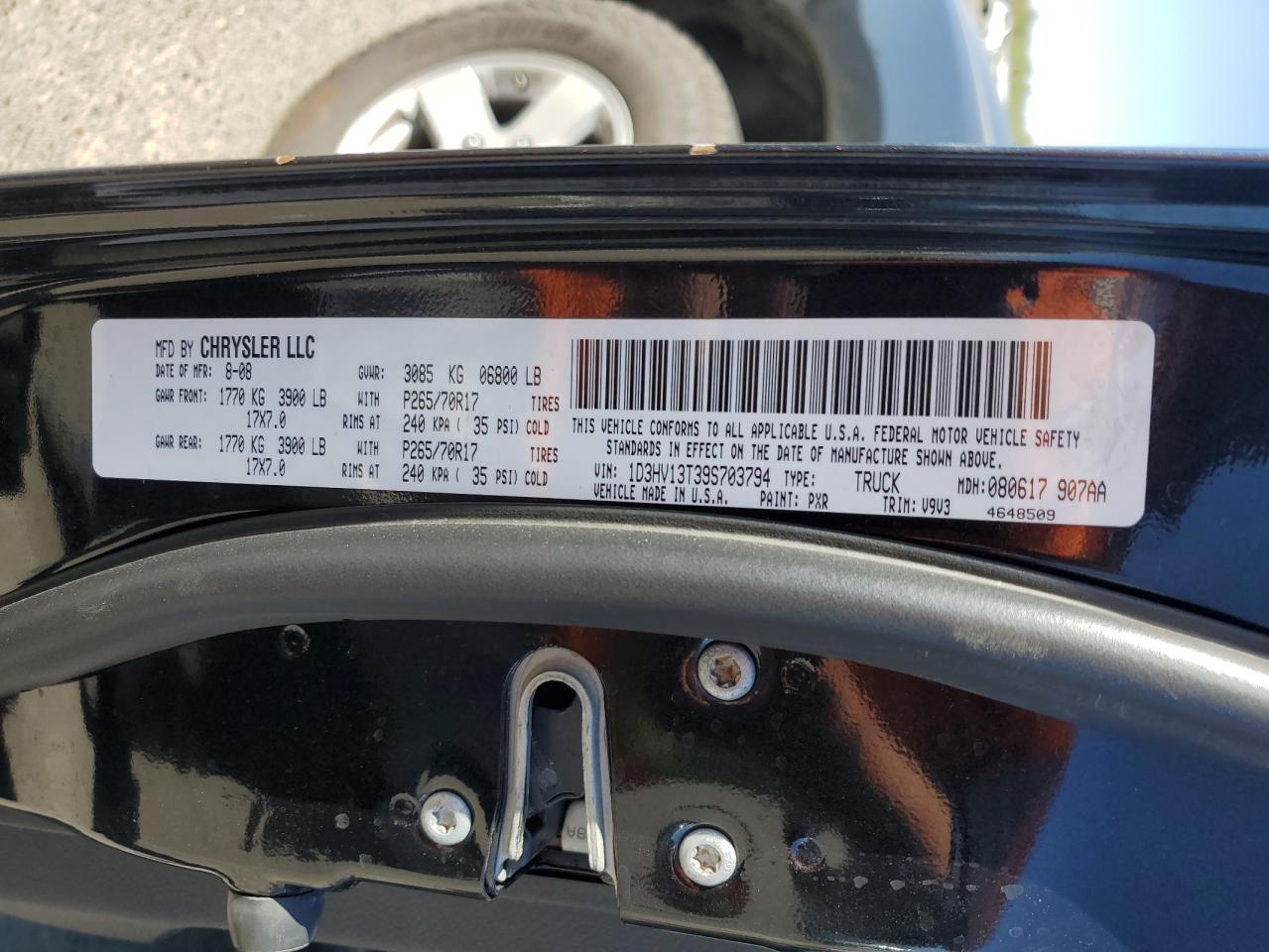 2009 Dodge RAM VIN 1D3HV13T39S703794 Copart auction photo, rear end / undercarriage damage thumbnail 13