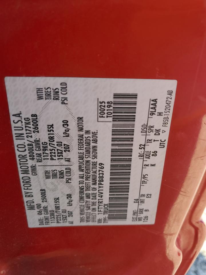 2000 Ford Ranger VIN 1FTYR14V1YPB83769 Copart auction photo, front end / undercarriage damage thumbnail 13