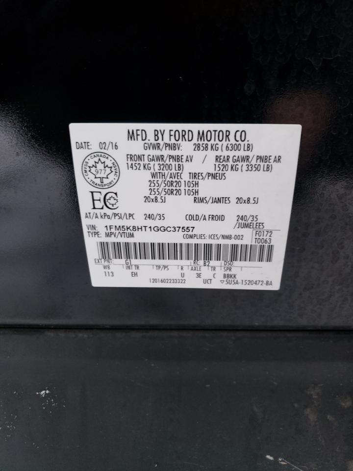 2016 Ford Explorer VIN 1FM5K8HT1GGC37557 Copart auction photo, all over / minor dent/scratches damage thumbnail 13