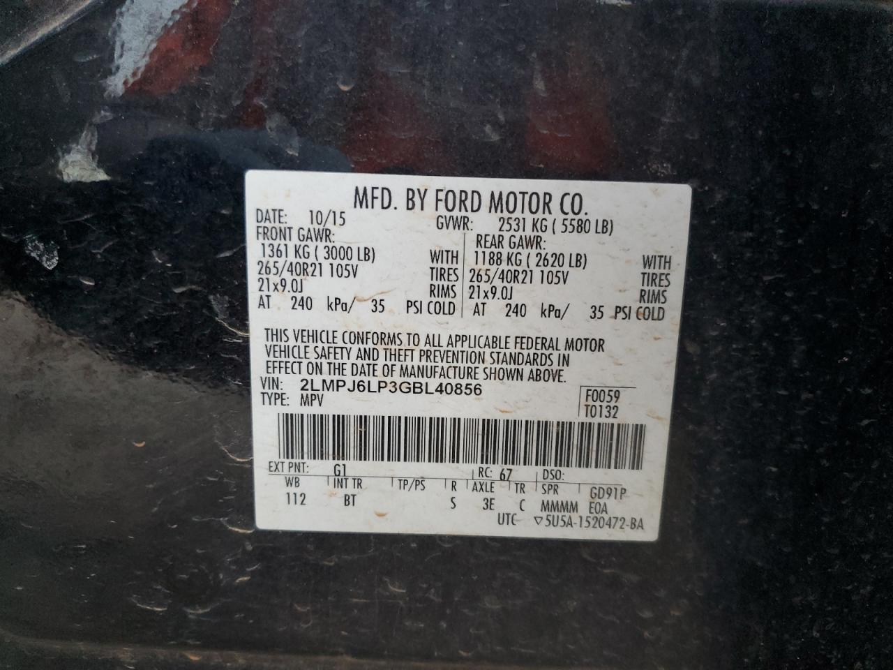 2016 Lincoln MKX VIN 2LMPJ6LP3GBL40856 Copart auction photo, side / minor dent/scratches damage thumbnail 14