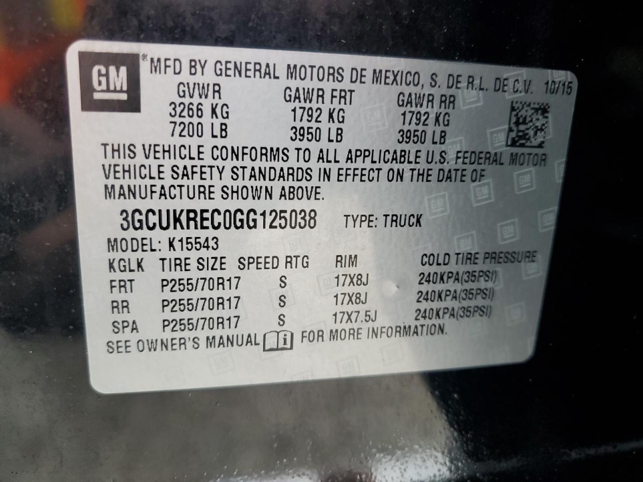 2016 Chevrolet Silverado VIN 3GCUKREC0GG125038 Copart auction photo, front end damage thumbnail 12