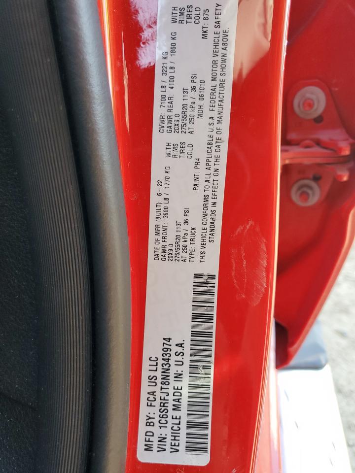 2022 RAM 1500 VIN 1C6SRFJT8NN343974 Copart auction photo, front end / minor dent/scratches damage thumbnail 13