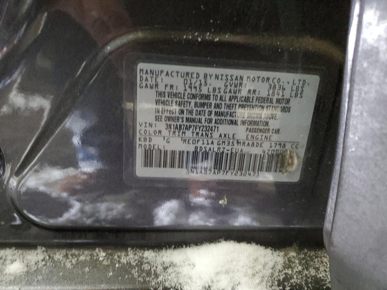 2015 Nissan Sentra VIN 3N1AB7AP7FY232471 Copart auction photo, front end damage thumbnail 14