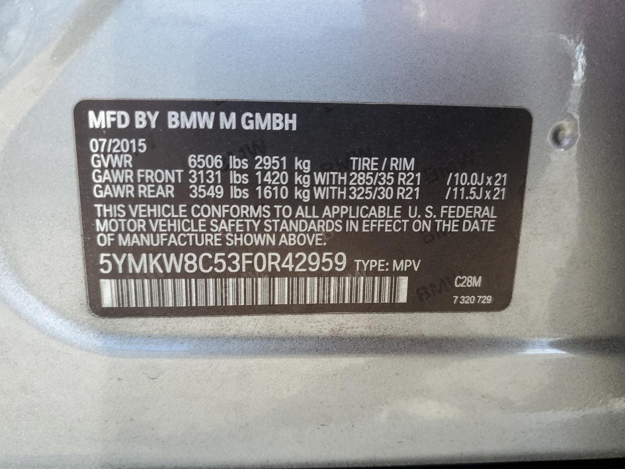 2015 BMW X6 VIN 5YMKW8C53F0R42959 Copart auction photo, mechanical damage thumbnail 13