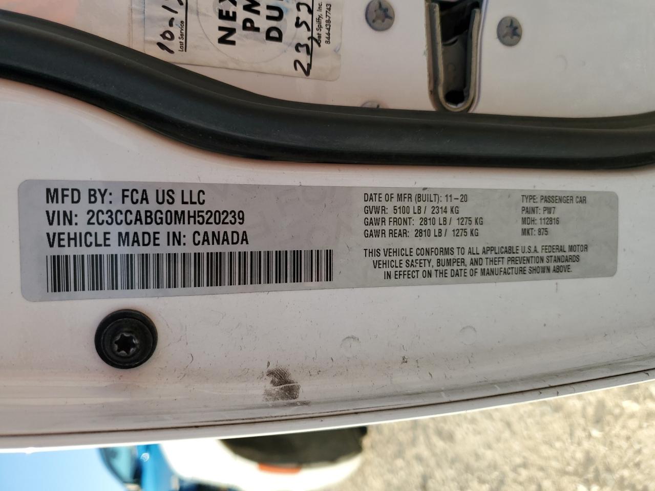 2021 Chrysler 300 VIN 2C3CCABG0MH520239 Copart auction photo, rear end damage thumbnail 12