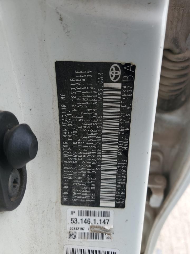 2017 Toyota Corolla VIN 5YFBURHE7HP645179 Copart auction photo, all over damage thumbnail 14