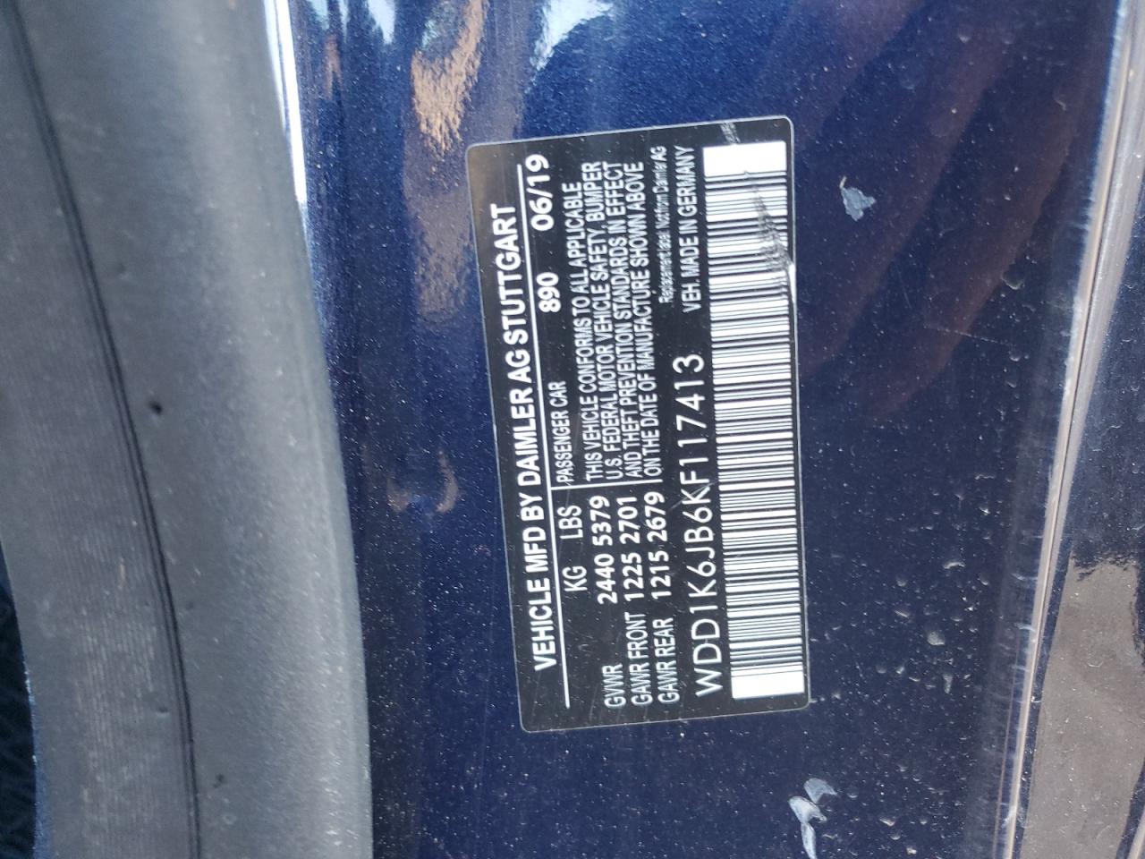 2019 Mercedes-Benz E-klasse VIN WDD1K6JB6KF117413 Copart auction photo, side / rear end damage thumbnail 14
