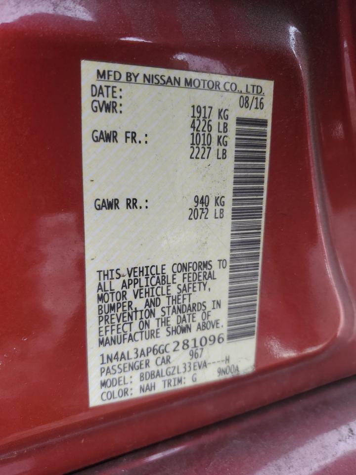 2016 Nissan Altima VIN 1N4AL3AP6GC281096 Copart auction photo, all over damage thumbnail 12