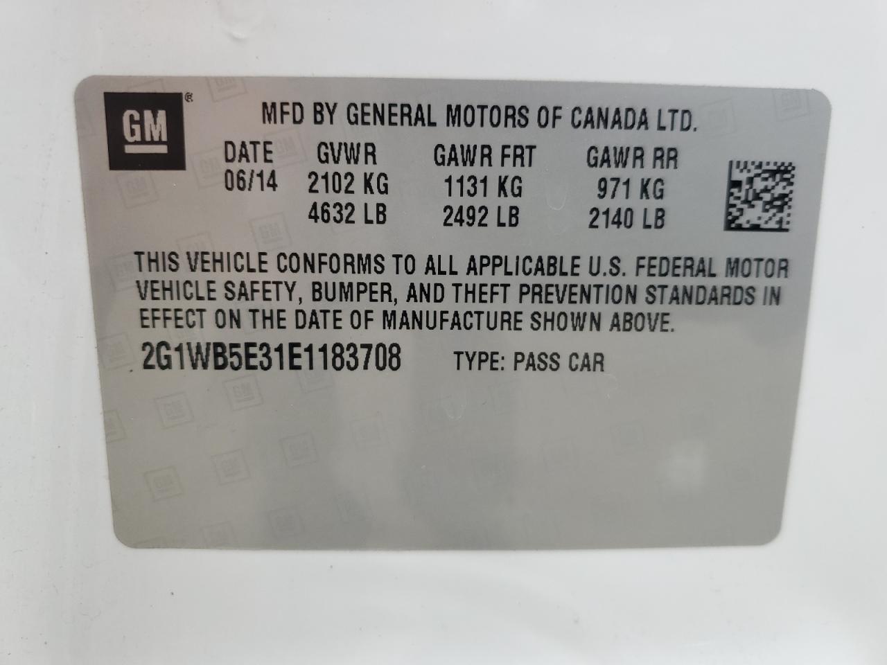 2014 Chevrolet Impala VIN 2G1WB5E31E1183708 Copart auction photo, rear end / minor dent/scratches damage thumbnail 12