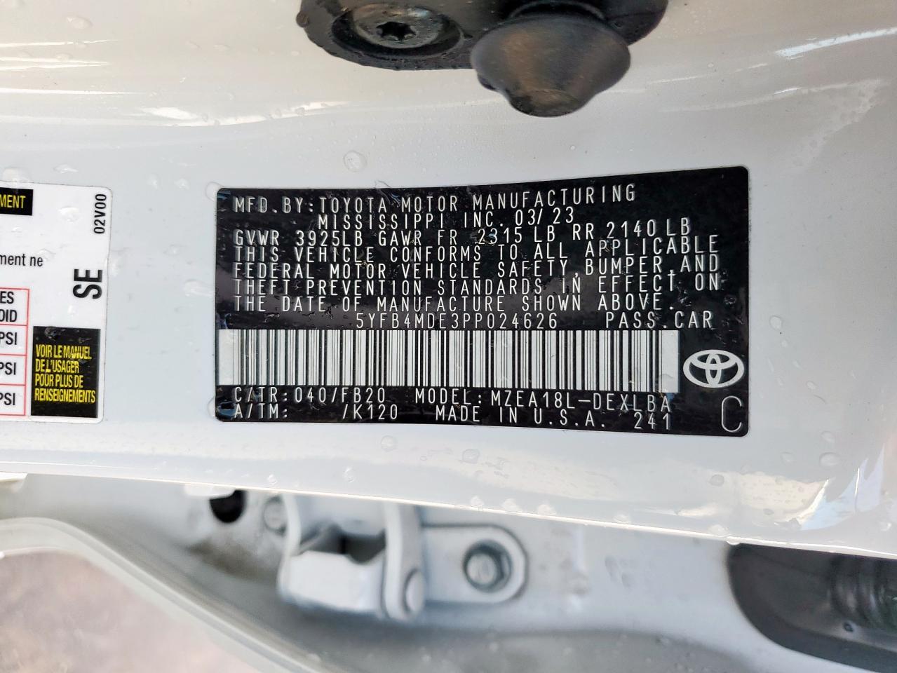 2023 Toyota Corolla VIN 5YFB4MDE3PP024626 Copart auction photo, rear end damage thumbnail 12