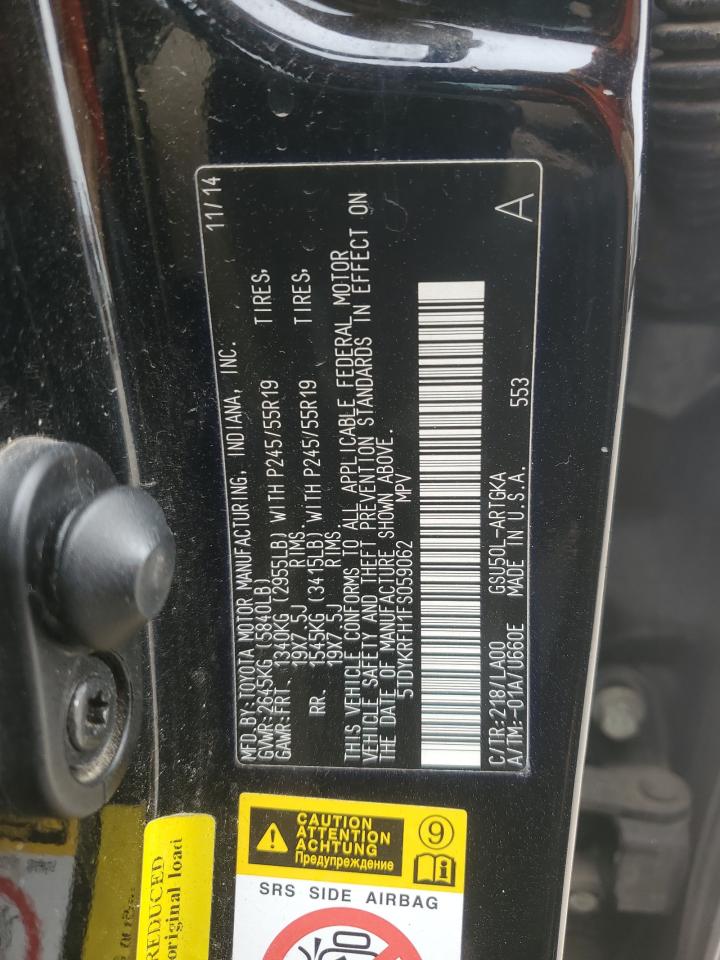 2015 Toyota Highlander VIN 5TDYKRFH1FS059062 Copart auction photo, front end damage thumbnail 14