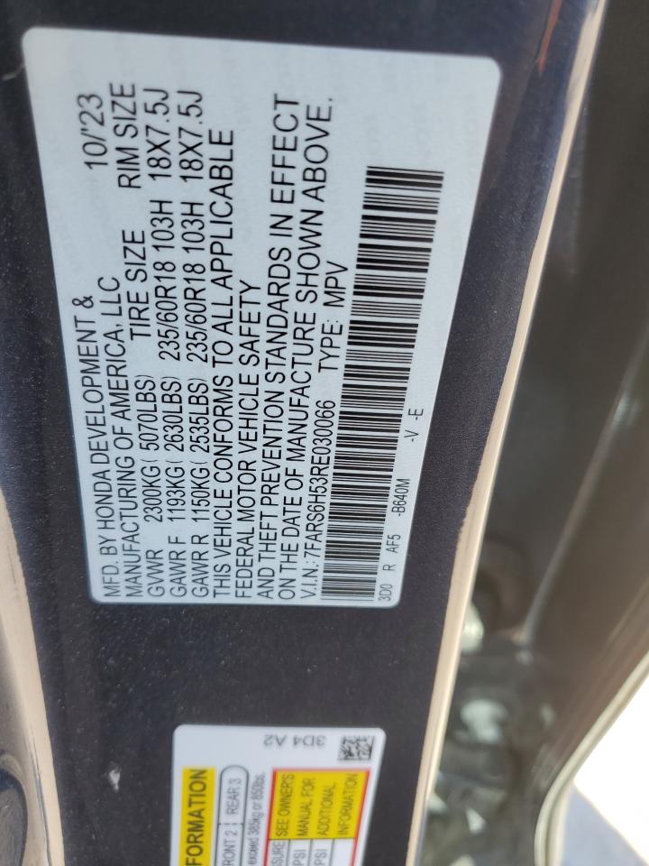 2024 Honda CR-V VIN 7FARS6H53RE030066 Copart auction photo, side / front end damage thumbnail 13