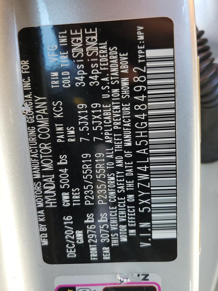 2017 Hyundai Santa Fe VIN 5XYZW4LA5HG484982 Copart auction photo, front end damage thumbnail 12