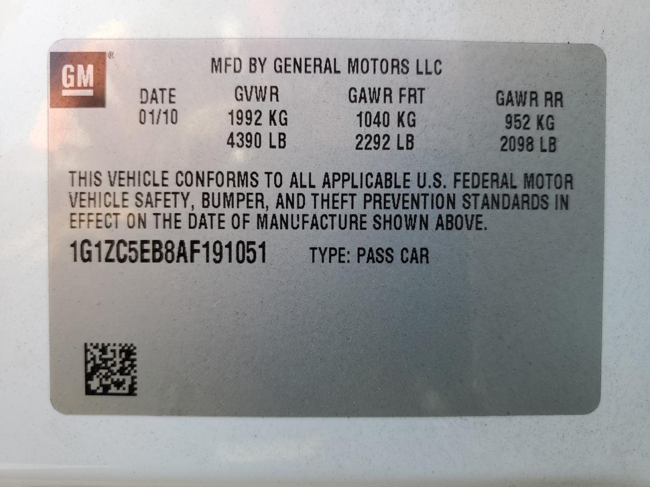 2010 Chevrolet Malibu VIN 1G1ZC5EB8AF191051 Copart auction photo, rear end damage thumbnail 12