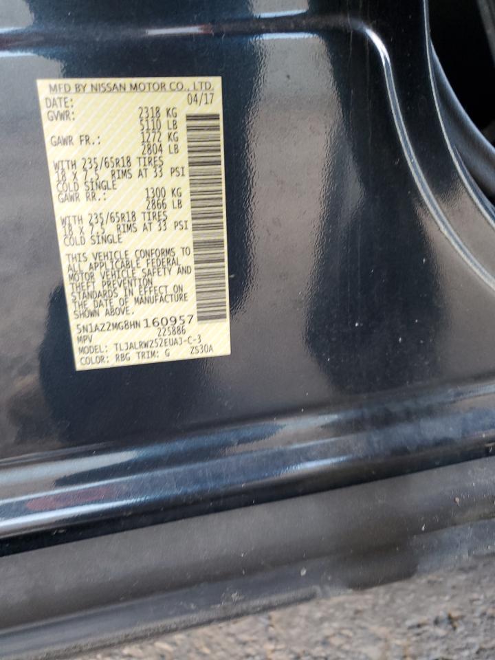 2017 Nissan Murano VIN 5N1AZ2MG8HN160957 Copart auction photo, front end damage thumbnail 14