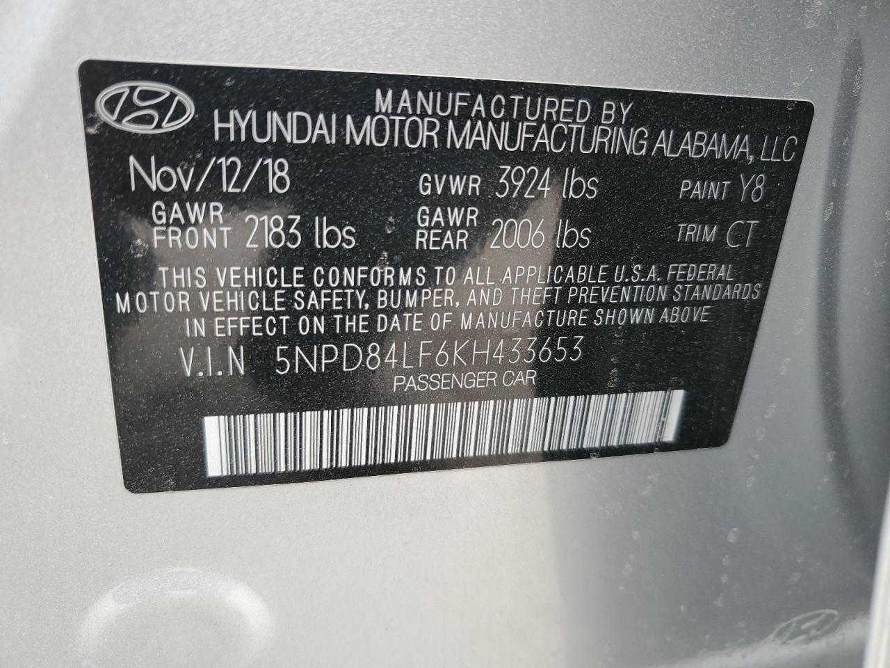 2019 Hyundai Elantra VIN 5NPD84LF6KH433653 Copart auction photo, front end / undercarriage damage thumbnail 12