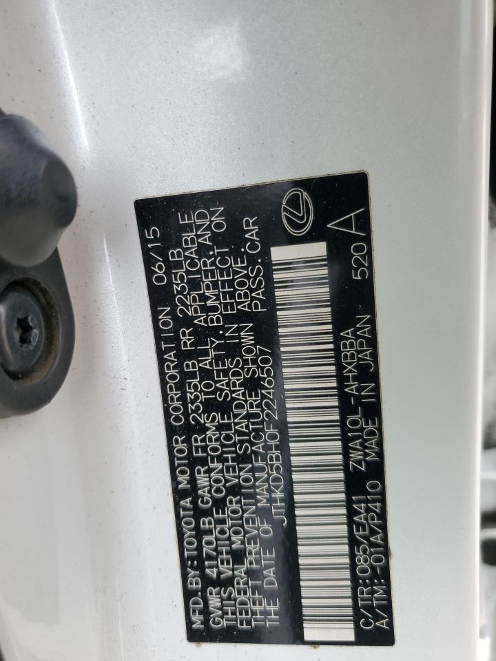 2015 Lexus CT VIN JTHKD5BH0F2246507 Copart auction photo, rear end damage thumbnail 12