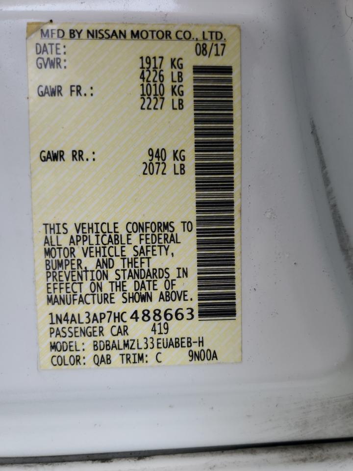 2017 Nissan Altima VIN 1N4AL3AP7HC488663 Copart auction photo, front end / rear end damage thumbnail 12