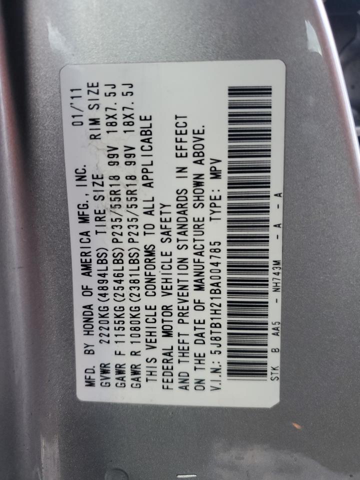 2011 Acura RDX VIN 5J8TB1H21BA004785 Copart auction photo, all over damage thumbnail 13