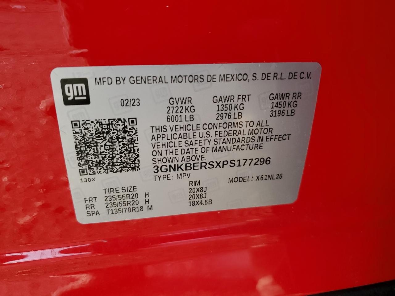 2023 Chevrolet Blazer VIN 3GNKBERSXPS177296 Copart auction photo, front end / minor dent/scratches damage thumbnail 15
