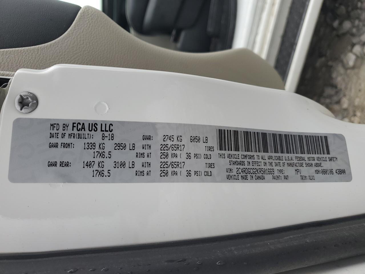 2019 Dodge Caravan VIN 2C4RDGCG2KR501669 Copart auction photo, front end damage thumbnail 16