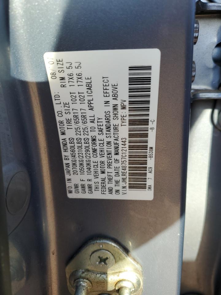 2007 Honda CR-V VIN JHLRE48757C121443 Copart auction photo, front end damage thumbnail 15