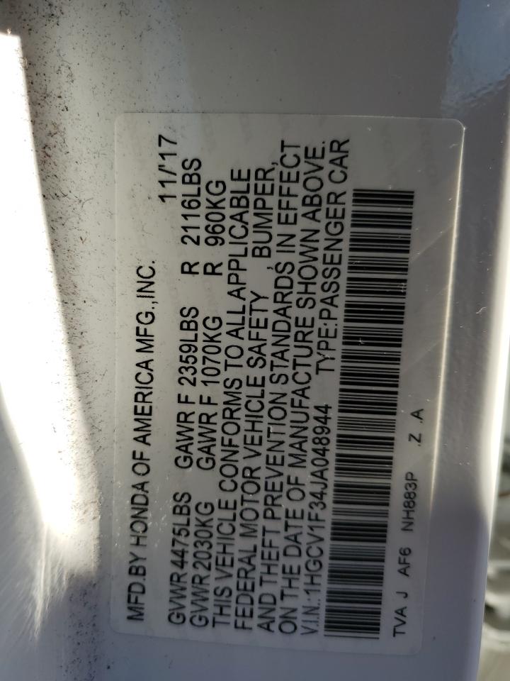 2018 Honda Accord VIN 1HGCV1F34JA048944 Copart auction photo, front end damage thumbnail 15