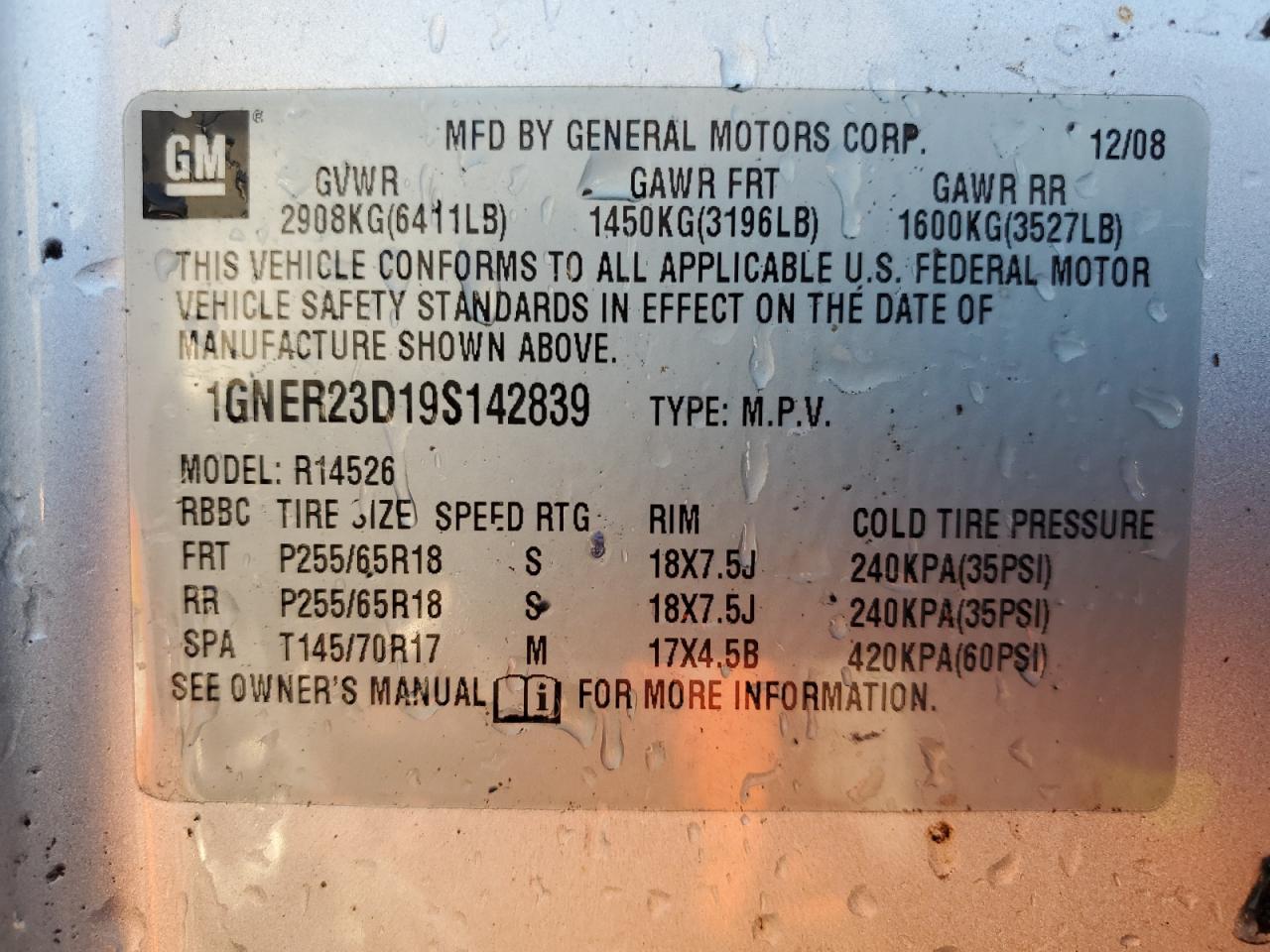 2009 Chevrolet Traverse VIN 1GNER23D19S142839 Copart auction photo, side damage thumbnail 13
