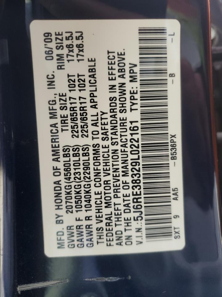 2009 Honda CR-V VIN 5J6RE38329L022161 Copart auction photo, front end damage thumbnail 15
