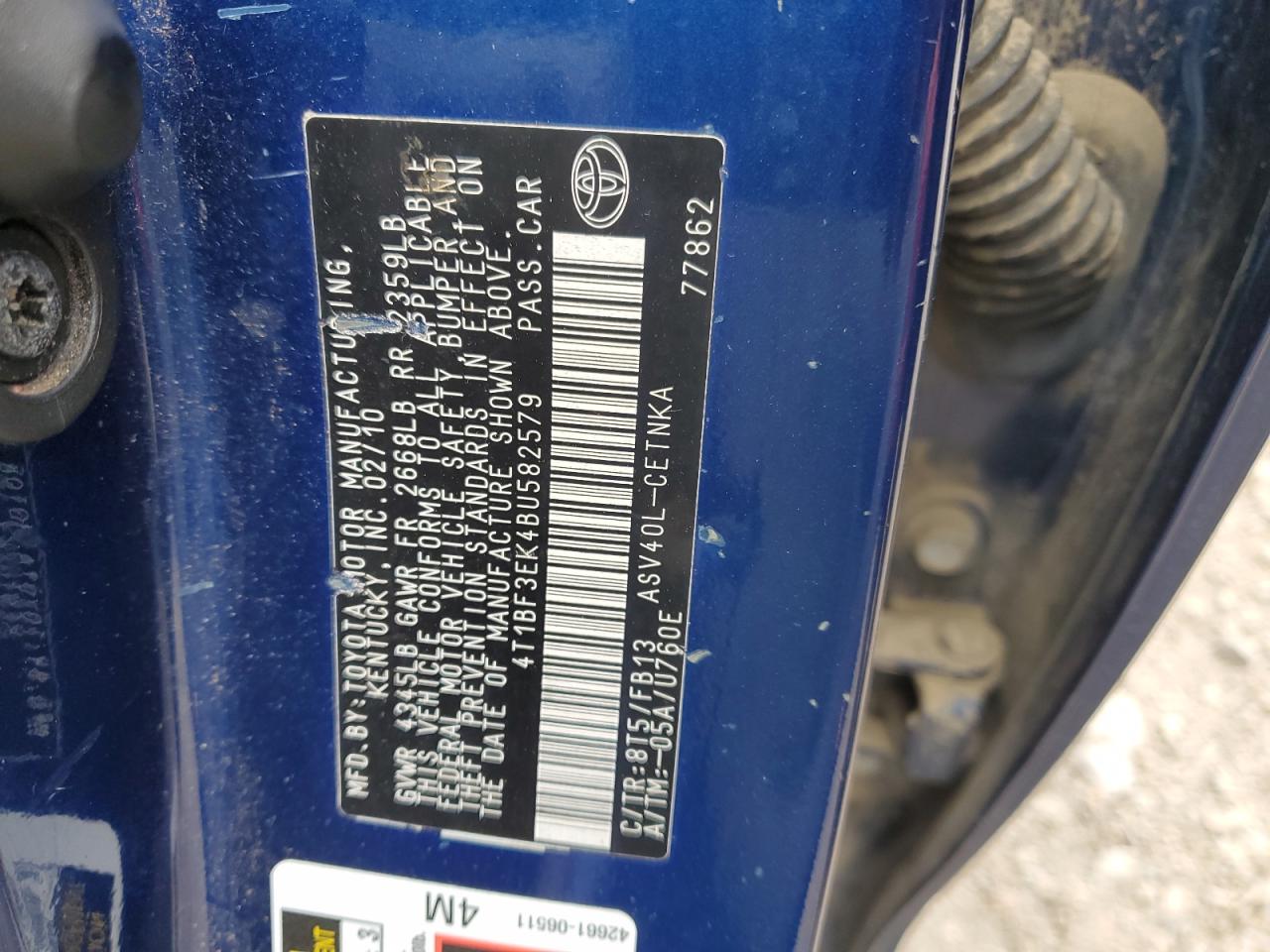 2011 Toyota Camry VIN 4T1BF3EK4BU582579 Copart auction photo, rear end damage thumbnail 12