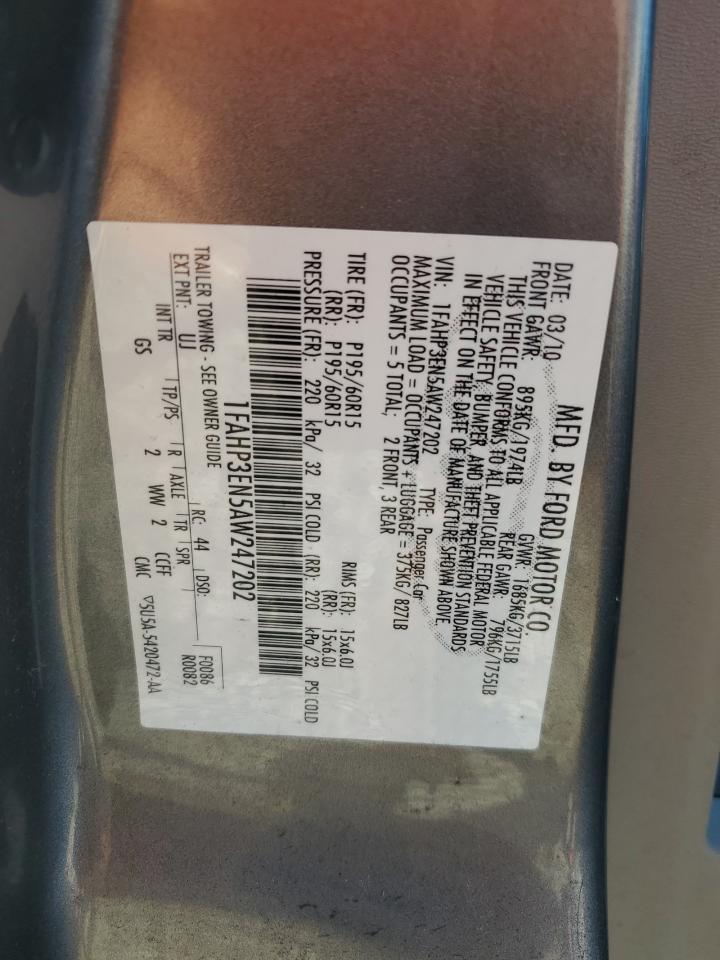 2010 Ford Focus VIN 1FAHP3EN5AW247202 Copart auction photo, vandalism / minor dent/scratches damage thumbnail 12