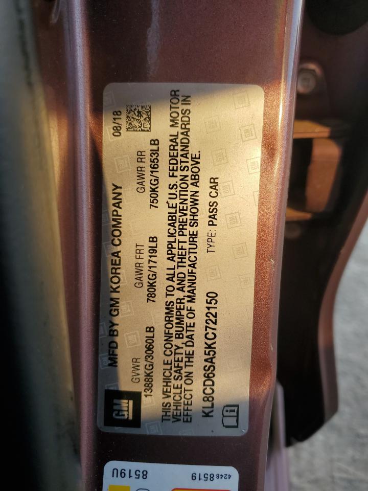 2019 Chevrolet Spark VIN KL8CD6SA5KC722150 Copart auction photo, hail / minor dent/scratches damage thumbnail 12