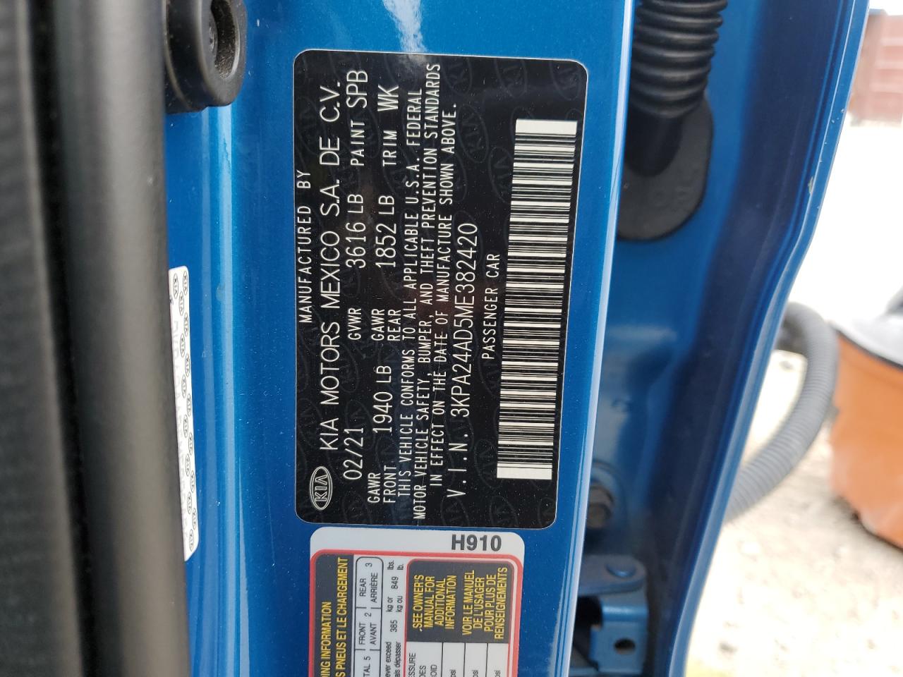 2021 KIA Rio VIN 3KPA24AD5ME382420 Copart auction photo, burn / rear end damage thumbnail 12