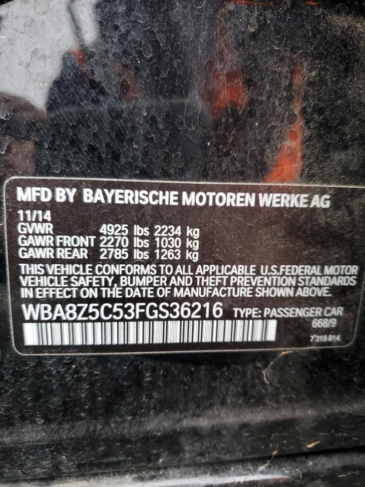 2015 BMW 3er VIN WBA8Z5C53FGS36216 Copart auction photo, front end / mechanical damage thumbnail 14