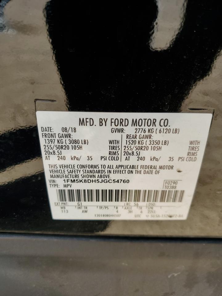 2018 Ford Explorer VIN 1FM5K8DH5JGC54760 Copart auction photo, front end / side damage thumbnail 15