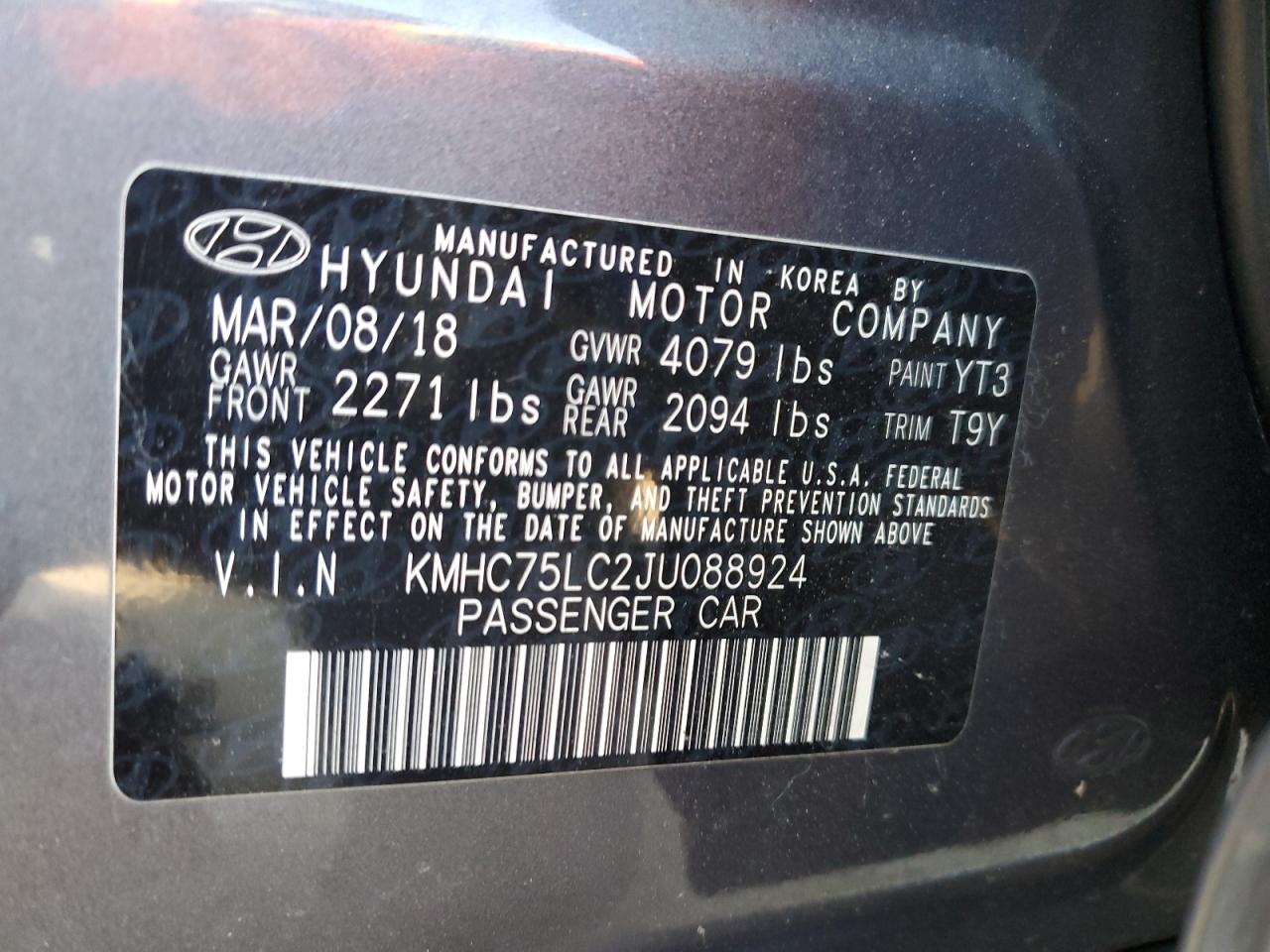 2018 Hyundai IONIQ VIN KMHC75LC2JU088924 Copart auction photo, front end damage thumbnail 14