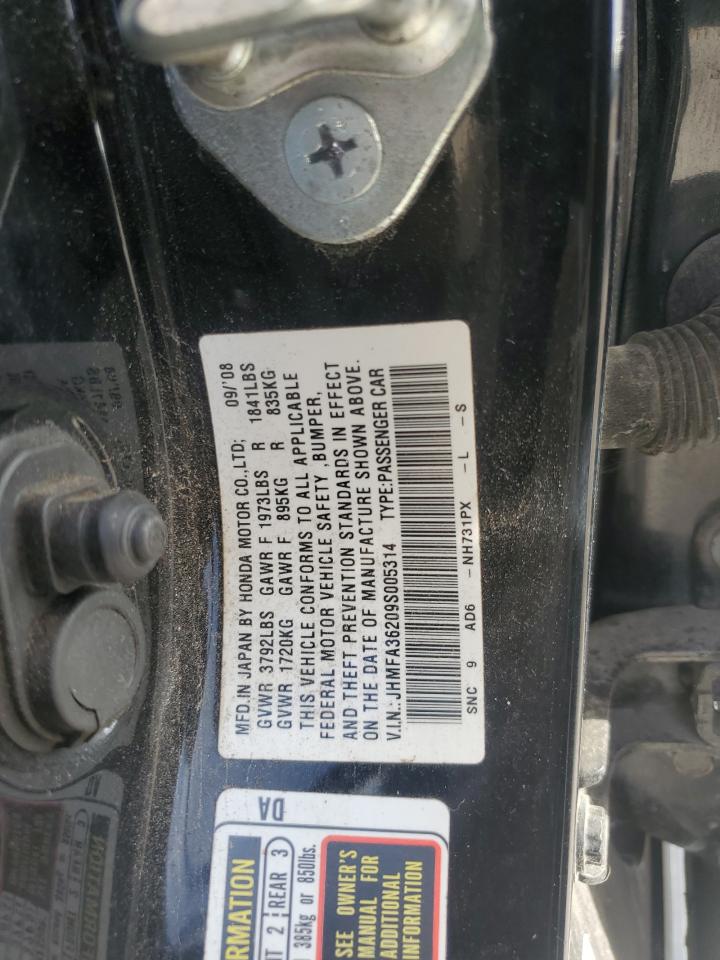 2009 Honda Civic VIN JHMFA36209S005314 Copart auction photo, front end / side damage thumbnail 14