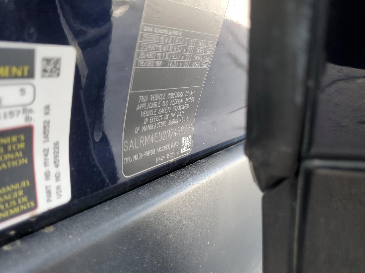 2022 Land Rover Discovery VIN SALRM4EU2N2459226 Copart auction photo, all over damage thumbnail 14