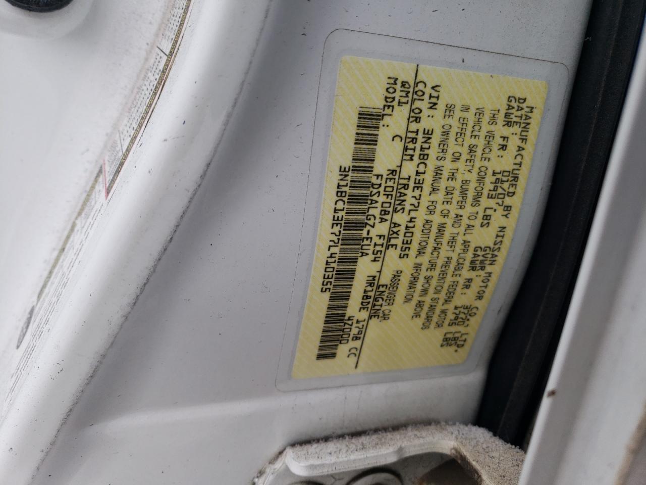 2007 Nissan Versa VIN 3N1BC13E77L410355 Copart auction photo, rear end / minor dent/scratches damage thumbnail 14