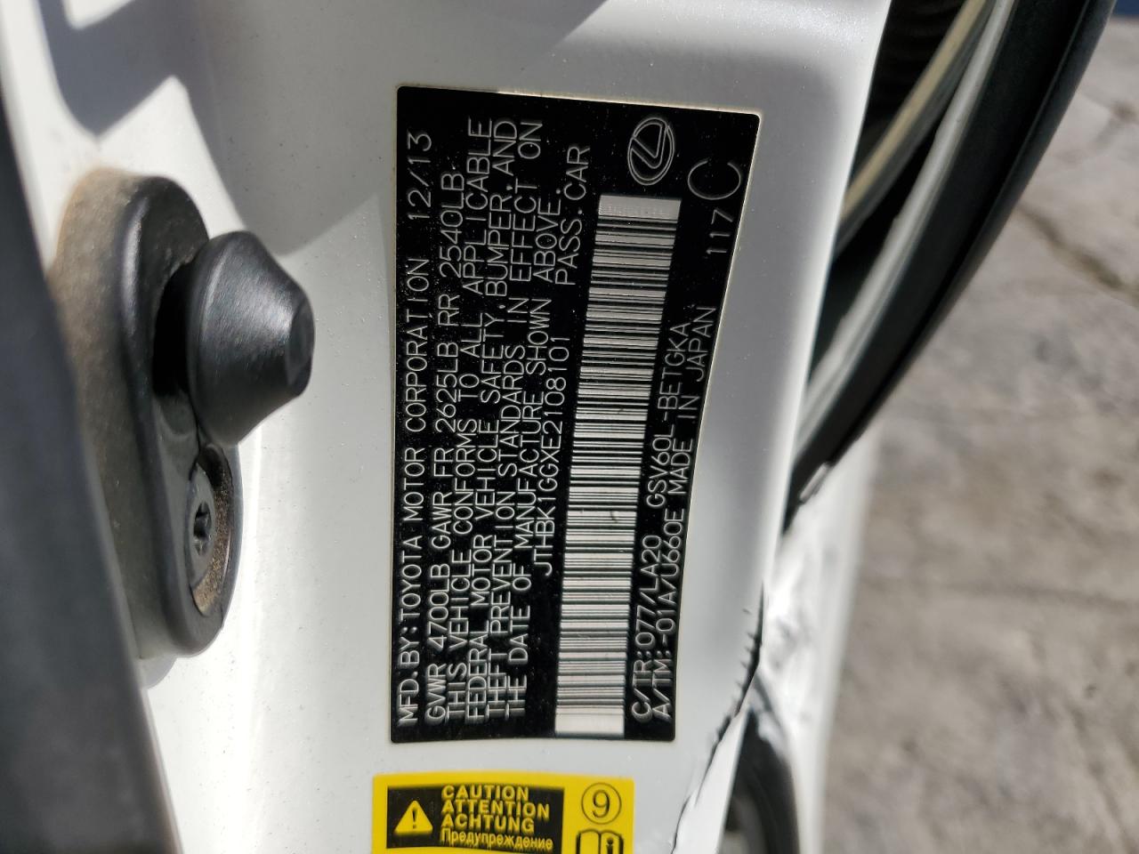 2014 Lexus ES VIN JTHBK1GGXE2108101 Copart auction photo, side / front end damage thumbnail 12
