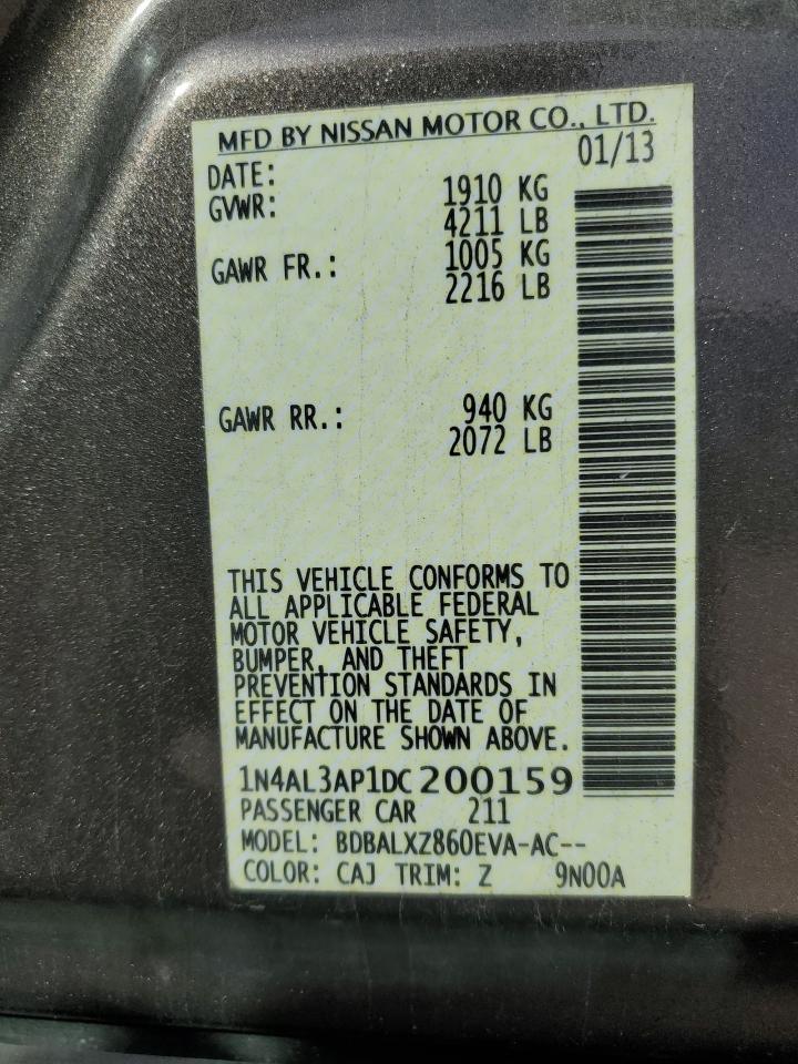 2013 Nissan Altima VIN 1N4AL3AP1DC200159 Copart auction photo, front end / minor dent/scratches damage thumbnail 12