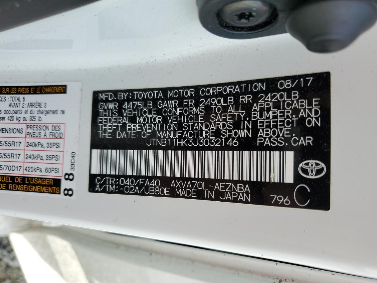 2018 Toyota Camry VIN JTNB11HK3J3032146 Copart auction photo, all over / mechanical damage thumbnail 15