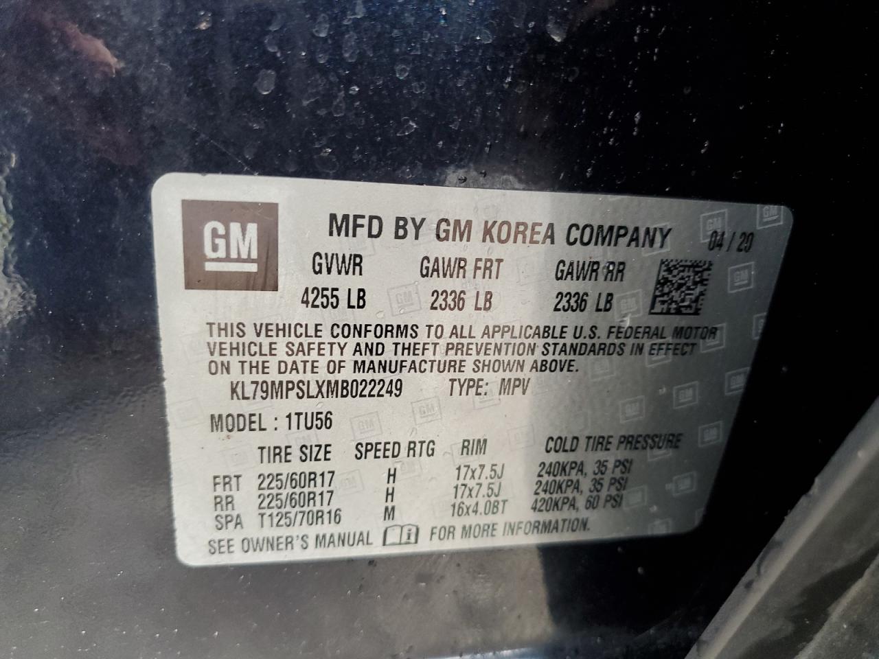2021 Chevrolet TrailBlazer VIN KL79MPSLXMB022249 Copart auction photo, rear end / minor dent/scratches damage thumbnail 14
