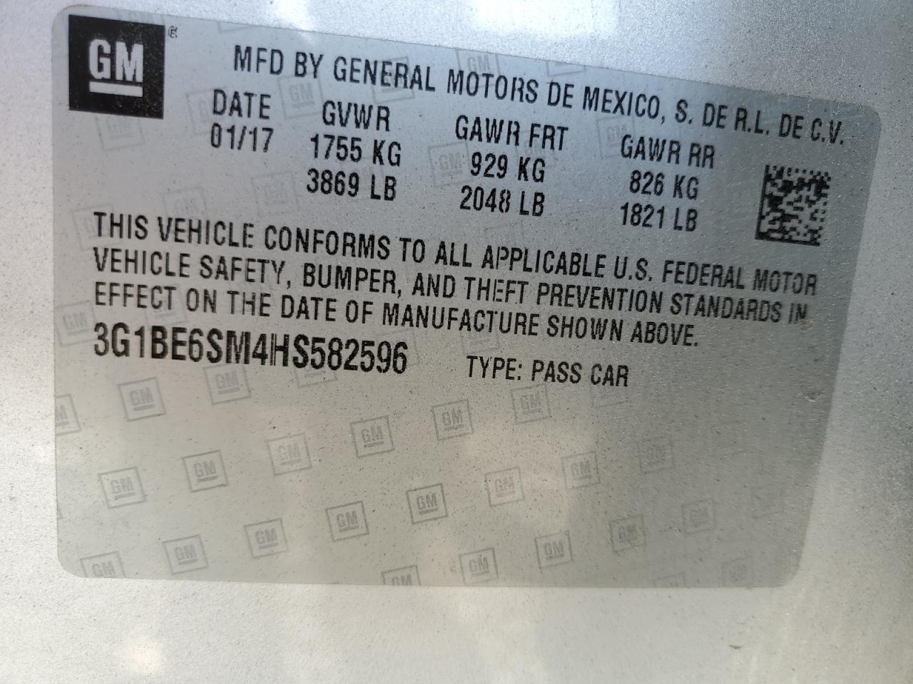 2017 Chevrolet Cruze VIN 3G1BE6SM4HS582596 Copart auction photo, front end / rear end damage thumbnail 13