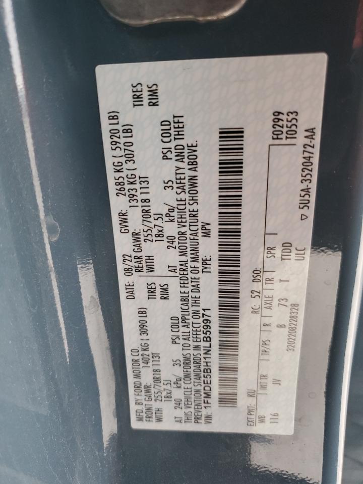 2022 Ford Bronco VIN 1FMDE5BH1NLB59971 Copart auction photo, rear end / minor dent/scratches damage thumbnail 12