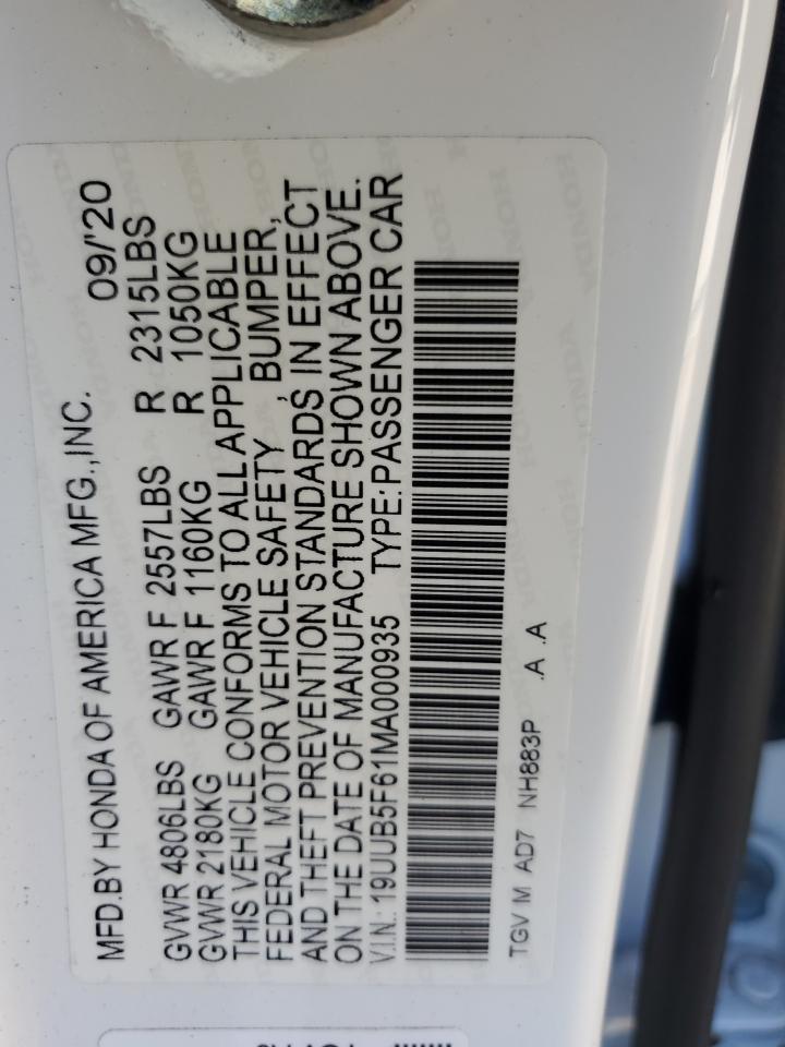 2021 Acura TLX VIN 19UUB5F61MA000935 Copart auction photo, rear end / side damage thumbnail 12