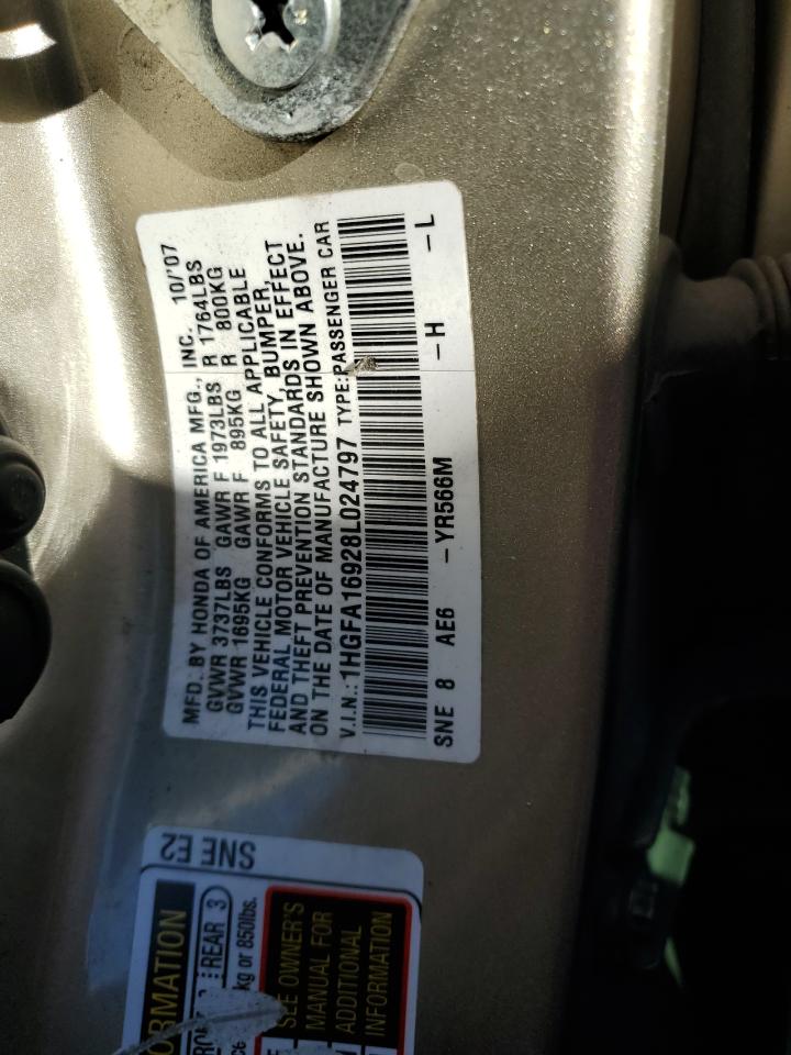 2008 Honda Civic VIN 1HGFA16928L024797 Copart auction photo, rear end damage thumbnail 12