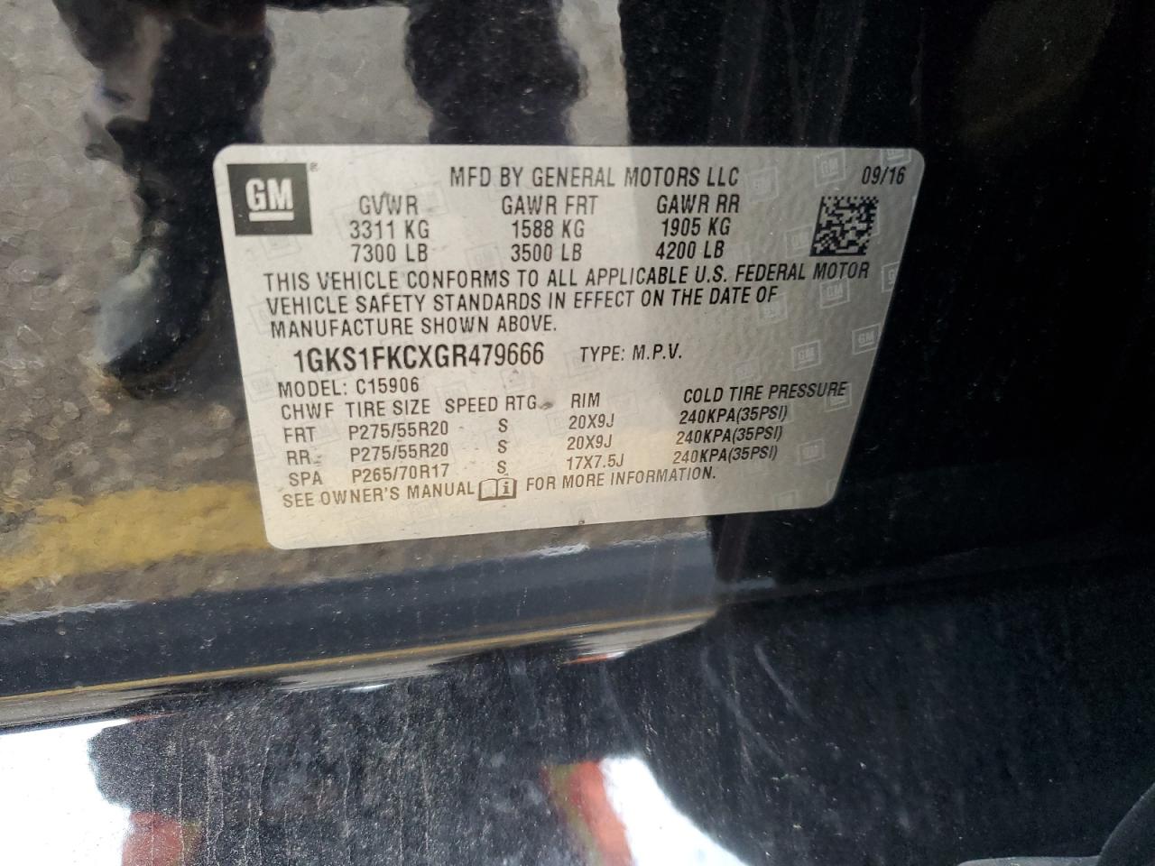 2016 GMC Yukon VIN 1GKS1FKCXGR479666 Copart auction photo, side damage thumbnail 16