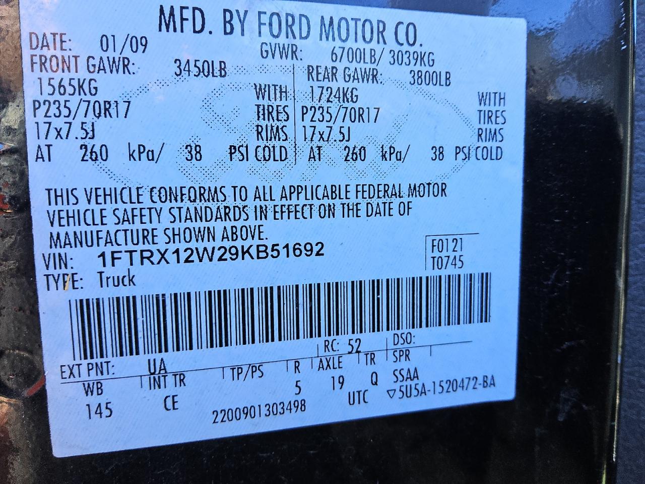 2009 Ford F-150 VIN 1FTRX12W29KB51692 Copart auction photo, mechanical damage thumbnail 12